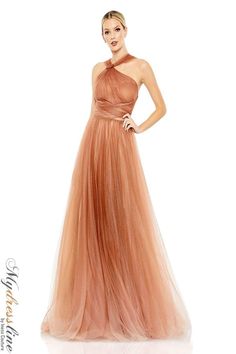 Mac Duggal 20381 - Mydressline Carmel Ombre, Tulle Evening Gown, Caramel Ombre, Halter Style Dress, Crystal Dress, Ombre Fashion, Women Halter, Tulle Gown, Asymmetrical Neckline