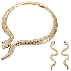 PRICES MAY VARY. Snake Jewelry Set: package includes 1 adjustable gold Halloween snake necklace for women and a pair of gold snake earrings, the thoughtful combination for your snake party costume accessories Elegantly Designed: the snake necklace and snake earrings for women are designed in snake shapes, shining bright in gold, with elegant snake scale carving pattern on their backs, making you look stylish and eye catching when you wear them Proper Size for Most Women: the gold medusa necklace Medusa Necklace, Snake Choker Necklace, Snake Party, Gold Halloween, Snake Choker, Halloween Necklace, Snake Jewelry, Festival Accessories, Snake Earrings