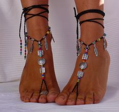 Silver Bohemian Barefoot Sandals As Gift, Silver Bohemian Barefoot Sandals For Gift, Bohemian Toe Loop Barefoot Sandals For Festivals, Bohemian Barefoot Sandals For Festival With Toe Loop, Bohemian Barefoot Sandals With Toe Loop For Summer, Handmade Hippie Barefoot Sandals For Festivals, Hippie Toe Ring Barefoot Sandals For Summer, Bohemian Beaded Silver Barefoot Sandals, Adjustable Bohemian Barefoot Sandals With Toe Loop