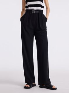 -With belt -Breathable -Versatile These straight leg pants are paired with a belt to accentuate the waistline, or you can adjust the elasticity to your liking. It is versatile, and you can pair with a variety of tops. These pants are a closet essential. Pair them with simple black sandals and a shoulder bag, perfect for casual occasions.Straight Pleated Women Pants With BeltGoodsNo: 1C5C1D060• Fit Type: Fit• Elastic: Micro-elastic• Thickness: ModerateMaterialsShell: 93%Polyester 7%ElastanePocket Pants With Belt, Modern Cheongsam, Long Sleeve Short Dress, Fashion Sets, Women Pants, Casual Denim, Cheongsam, Straight Pants, Jeans For Sale