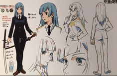 an anime character is shown in various poses