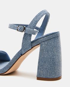 3.75 inch heel height Textile upper material Synthetic lining Textile sock Synthetic sole Imported Chic Denim Block Heel, Chic Denim Block Heel Heels, Chic Denim Block Heel Shoes, Chic Denim Heels With Block Heel, Denim Heels With Heel Strap, Summer Denim Block Heel, Summer Denim Block Heel Heels, Summer Denim Block Heel Shoes, Denim High Heels With Heel Strap