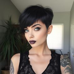 Unleash Your Boldness with 50 Edgy Short Haircuts Ideas White Women With Black Hair, Gothic Pixie Haircut, Dark Hair Short Bob, Black Hair Pixie Haircut, Dark Pixie Haircut, Pixie Black Hair, Witchy Hairstyles Short, Emo Pixie Haircut, Dark Hair Pixie Haircut