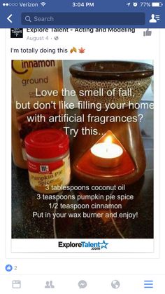 a facebook page with an image of a candle and other items