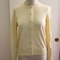 Nwot Adorable, Feminine, Light Yellow Sweater With Lace Edging And Cute Buttons! Has Never Been Worn. S2 Classic Fitted Sweater For Spring, Fitted Classic Sweater For Spring, Vintage Sweater For Layering, Classic Cream Crew Neck Cardigan, Elegant Cotton Crew Neck Cardigan, Elegant Crew Neck Cotton Cardigan, Classic Yellow Long Sleeve Cardigan, Fitted Casual Cardigan For Daywear, Cream Crew Neck Cardigan For Spring