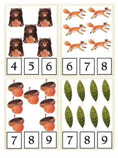 an image of counting numbers with animals and leaves