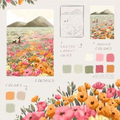 an image of flowers in the field with color swatches for each one to choose from