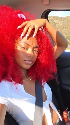 Red Dyed Hair Black Women, Dyed Natural Hair For Black Women Red, Red Hair Dye Black Women, Black Woman Red Hair, Bright Red Hair Dye, Light Red Hair Color, High Ponytail Hairstyle, Hair Tea, Girl Hair Colors