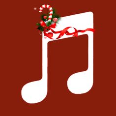 a music note with a candy cane and holly wreath on it's side, as if for christmas