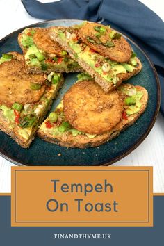 Four slices of whoemeal toast topped with avocado, chilli, tempeh, spring onions and dukkah. Fried Tempeh, Toast With Avocado, Sourdough Toast, Homemade Beans, Uk Food, Vegan Brunch, Vegan Mayonnaise, Toast Toppings