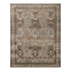 an area rug with various colors and patterns on it, including brown, blue, beige and