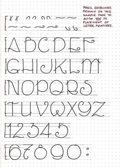 the upper and lowercase letters are drawn in cursive paper with black ink