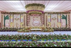 Bhajan Sandhya Decoration, Pichwai Decor Wedding, Malayali Wedding Decor, Traditional Indian Baby Shower Decorations, Lotus Theme Decoration, Naming Ceremony Decorations Indian, Yogi Wedding, Seemantha Decoration, Grand Wedding Stage Decorations