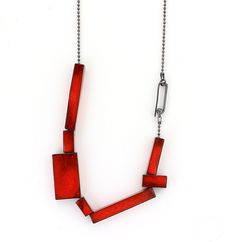 Modern Glass Chain Necklace, Modern Silver Enamel Necklace, Red Pendant Necklace, Contemporary Handmade Jewelry, Circular Art, Creative Necklace, Modern Jewellery Design, Tube Necklace, Contemporary Necklace