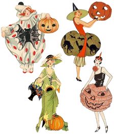 vintage halloween costumes from the 1950's and 1960s's are featured in this image