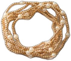 Trendy Gold Pearl Bracelet, Trendy Gold Pearl Beaded Bracelets, Gold Stretch Pearl Bracelet With Gold Beads, Gold Pearl Bracelet With Metal Charm, Gold Stretch Bracelet With Round Pearl Beads, Gold Bracelet With Pearl Charm, 14k Gold Filled, Formal Gold-tone Oyster Bracelet, Gold And Pearl Bracelet, Gold-tone Gold-plated Pearl Bracelet