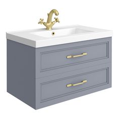 a bathroom sink with two drawers and a faucet on the top, in front of a white background