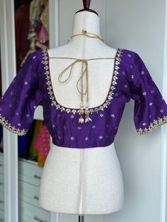 Purple embroidery buti blouse size 38-42 Traditional Floral Embroidered Shirt For Festive Occasions, Traditional Festive Shirt With Floral Embroidery, Festive Traditional Shirt With Floral Embroidery, Festive Embroidered Padded Top With Short Sleeves, Festive Short Sleeve Embroidered Padded Top, Festive Traditional Shirt With Resham Embroidery, Traditional Floral Embroidered Festive Shirt, Traditional Floral Embroidery Festive Shirt, Bollywood Style Embroidered Short Sleeve Blouse