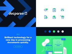 four different types of web pages with the words docparer on each one side