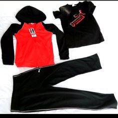 Questions? Leave A Comment Below! Brand New With Tags Pet And Smoke Free Environment 3 Piece Set Xxs 3/4 Puma Youth 3-Piece Tech Fleece Black And Red Full Zip Hoodie With On Seam Pockets And Puma Cat Logo On Chest Short Sleeve Black Ribbed Crewneck Tee With Large Puma Logo On Chest Black Jogger With Elastic Waistband, On Seam Pockets, Ribbed Bottom Cuffs With Puma Logo On Left Pocket And Stripe Detail Down Both Legs Made In Cambodia Content: Hoodie: 100% Polyester Tee: 99% Cotton 1% Viscose Jogg Black Winter Activewear, Puma Outfit, Tech Fleece Hoodie, Girl Sweat, Puma Kids, Kids Fleece, Puma Cat, Puma Logo, Tracksuit Jacket