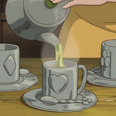 a cartoon character pouring something into a cup