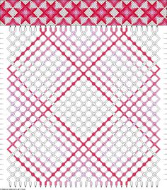 a cross stitch pattern with red and white squares on the bottom, in two rows