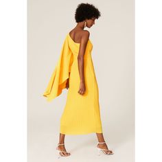 Yellow chiffon (100% Polyester). Sheath. Long sleeves. One shoulder neckline. Hidden back zipper with hook-and-eye closure. Partially lined. 50.5" from shoulder to hemline. Imported. One Shoulder Neckline, Solace London, Drape Sleeves, Rent The Runway, Closet Designs, One Shoulder, Chiffon, Midi Dress, Long Sleeves