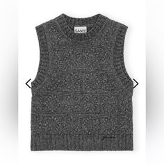 Nwt Ganni Knit Vest. This Grey Knit Vest Features A Round Neck, Ribbed Edges And A Knitted Pattern With Raised Textures. Purchased Wrong Size And Missed Return Window. Size: Small Color: Grey Sold In Store And On Website For $275. Fall 24 Item! Ganni Knitwear, Grey Knit Vest, Bubble Vest, Vest Pattern Free, Gray Vest, Vest Pattern, Tshirt Skirt, The Grey, Cotton Wool