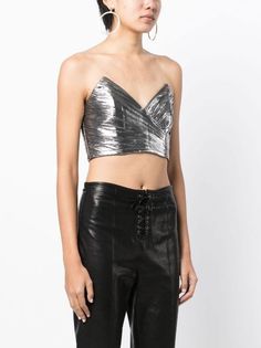 Retrofete Sophia Crop Top - Farfetch Fitted Silver Sleeveless Crop Top, Metallic Fitted Disco Crop Top, Silver Clothes Farfetch, Glamorous Silver Cropped Top, Farfetch Area Top, All Brands, Crop Tops