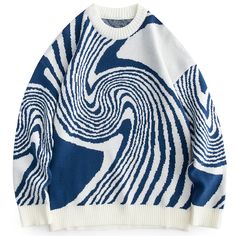 Vintage Pullover Sweater Whirlpool – LEMANDIK Baggy Sweaters, Pull Oversize, Vintage Pullovers, Sweater Oversize, Graphic Sweaters, Stylish Pants, Pattern Sweater, Style Streetwear, A White Background