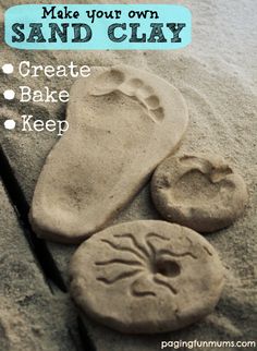 some sand that has been made to look like footprints and feet in the sand with text overlay