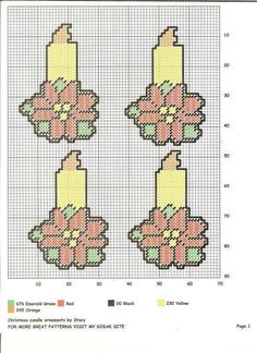 the cross stitch pattern shows three candles with flowers on them