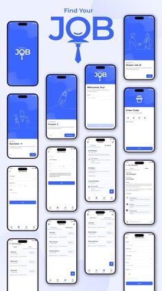 the blue and white background shows different types of mobile phones