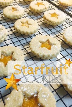 starfruit cookies on a cooling rack with the words, starfruit cookies