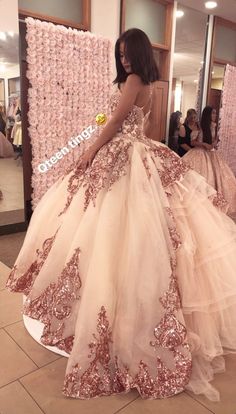 Champagne Pink Sweet 16 Dresses, White And Rose Gold Quinceanera Dresses, Champagne Pink Quince Dress, Pink And Rose Gold Quinceanera Dress, Rose Gold Quince Ideas, Light Pink Quinceanera Dresses Rose Gold, Pink Champagne Quinceanera Dresses, Dusty Rose Quinceanera Dresses, Pink And Gold Quince Dress