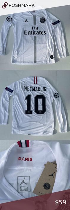 PSG 2018-2019 Neymar Jr. Champions League Away Long Sleeve Jersey Kit Neymar Club, Neymar Jr Jersey, Neymar Psg, Jerseys Football, 2024 Wishlist, Messi And Ronaldo, Soccer Kits, Sports Trousers, Vintage Football