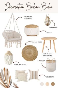 a white and beige living room with text describing the different items in it