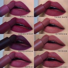 Huda Beauty Lipstick Swatches, New Lipstick Shades, Maquillage Kylie Jenner, Shades Of Lipstick, Huda Beauty Lipstick, Trendy Lipstick, Matte Make Up, Lip Color Shades, Mauve Lipstick