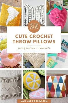 crochet throw pillows with the words 35 cute crochet throw pillows