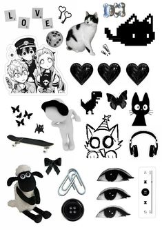 an assortment of stickers and decals on a white background, including black cats