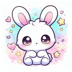 a cute little bunny with stars and hearts around it