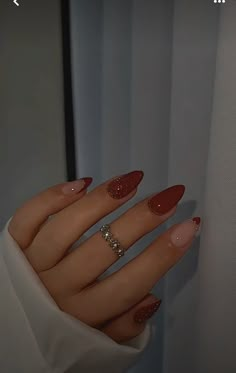 Red And Silver Nails, Short Red Nails, Elegant Touch Nails, Red Nails Glitter, Nail Designs Ideas, Red Acrylic Nails, Blue Nail, Red Nail