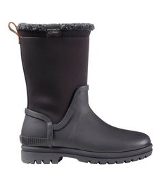 Built for total comfort in damp, chilly conditions, these durable rain boots are as cozy and comfortable as they are tough and waterproof. Half sizes order up. Order regular shoe size. PFC/PFAS-free durable water repellent (DWR). Waterproof vulcanized rubber upper. The True Comfort insole, our most cushioned and versatile footbed, offers excellent shock absorption and a plush, supportive ride for a variety of activities. EVA pods in the midsole and forefoot for extra cushioning and comfort. Comf Wellie Boots, Wellies Boots, Boots Waterproof, Winter Walk, Thick Socks, Liner Socks, Black 7, Comforters Cozy, L L Bean