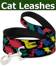 Buckle-Down Pet Leash - Dinosaurs Black/Multi Color - 6 Feet Long - 1" Wide Pet Leash, Dinosaurs, Multi Color, Pet Supplies, Buckle, Kitty