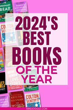 the best books of the year are on display in front of a pink and white background