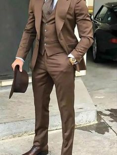 Formal Brown Blazer For Wedding, Brown Three-piece Suit For Wedding, Brown Three-piece Suit With Notch Lapel For Wedding, Brown Notch Lapel Three-piece Suit For Wedding, Brown Three-piece Suit For Groom, Brown Three-piece Wedding Suit, Brown Three-piece Suit For Groom With Suit Collar, Brown Three-piece Suit With Suit Collar For Groom, Brown Tuxedo Suit For Wedding