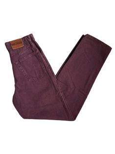 "90s BOSS brand jeans. deadstock. NWT. slouch fit. maroon. side pockets. back pockets. fabric front patch. sewn leather brand patch on back. 14\" waist laid flat. 11.5\" rise. 33.5\" inseam. 7.5\" leg opening, laid flat. in excellent, unworn condition. made in USA. legit. legitvintage.etsy.com legitvintage on instagram" Burgundy Straight Leg Cotton Jeans, Casual Burgundy Straight Leg Jeans, Burgundy Cotton Straight Leg Jeans, Ig Design, Slouch Jeans, Boss Brand, Jeans Brands, Vintage Shoes, Jeans Pants