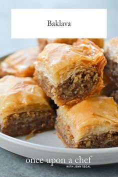 baklava on a plate with the title above it