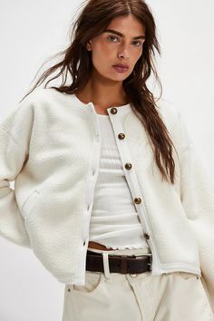 Hug Me Sherpa Cardi | Free People People Hugging, Fine Knit Cardigan, Free People Cardigan, Ribbed Cardigan, Hug Me, Contrast Trim