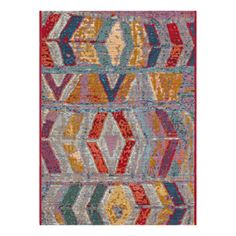 a multicolored rug with an abstract design